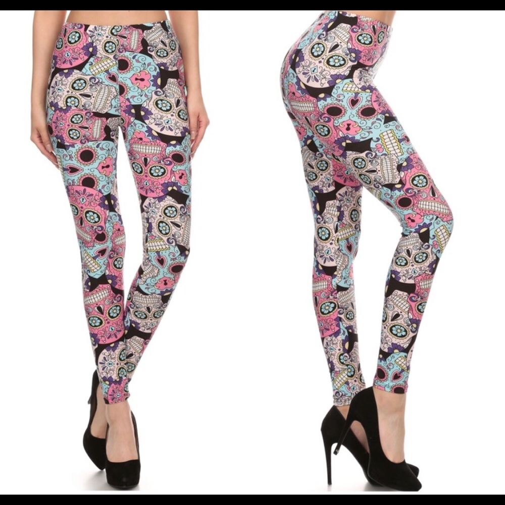 Colorful Day of the Dead Sugar Skull Leggings OZ